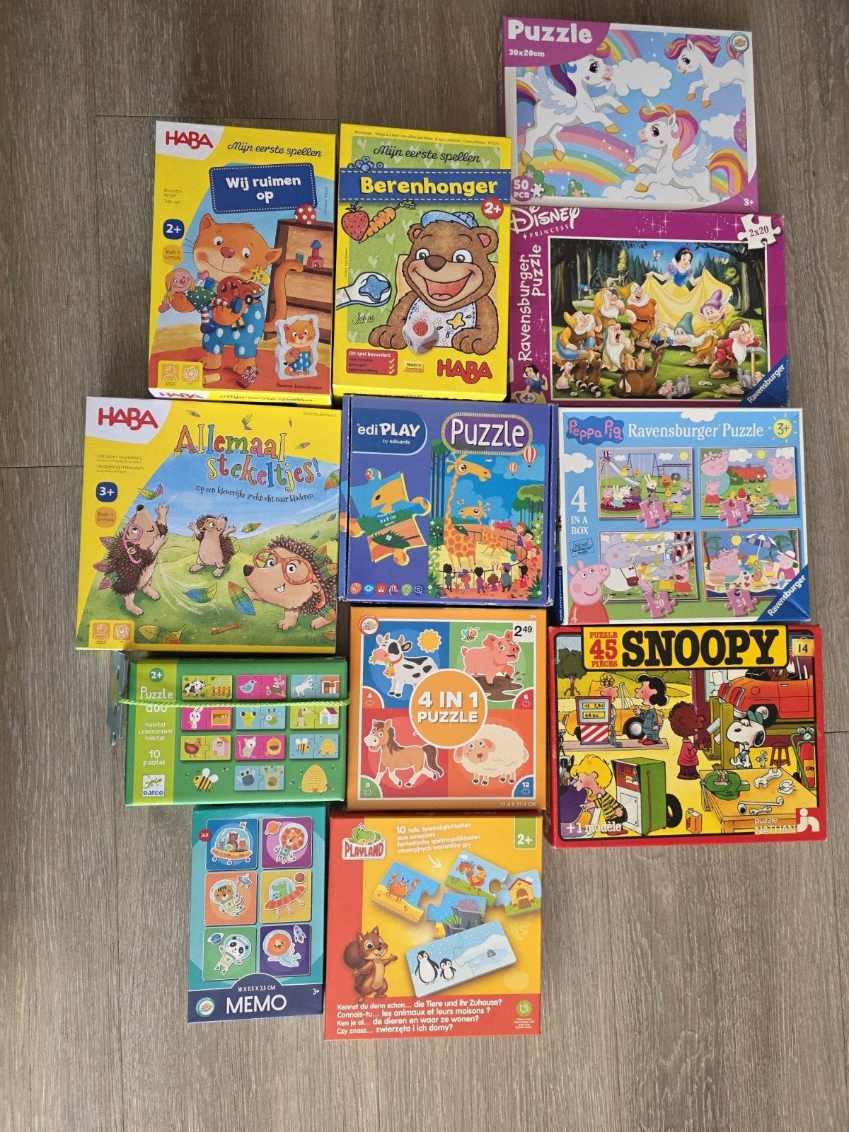Collectie kinderpuzzels en spellen (Haba, Disney, Peppa, Ophalen, Meer dan 50 stukjes, Gebruikt, 2 tot 4 jaar