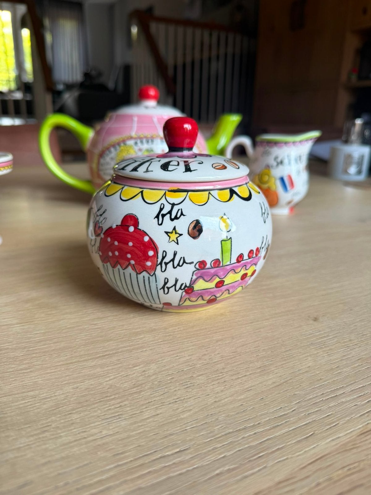 Blond amsterdam Vrolijke keramische pot met deksel, Ophalen, Gebruikt, Meerkleurig, Overige stijlen