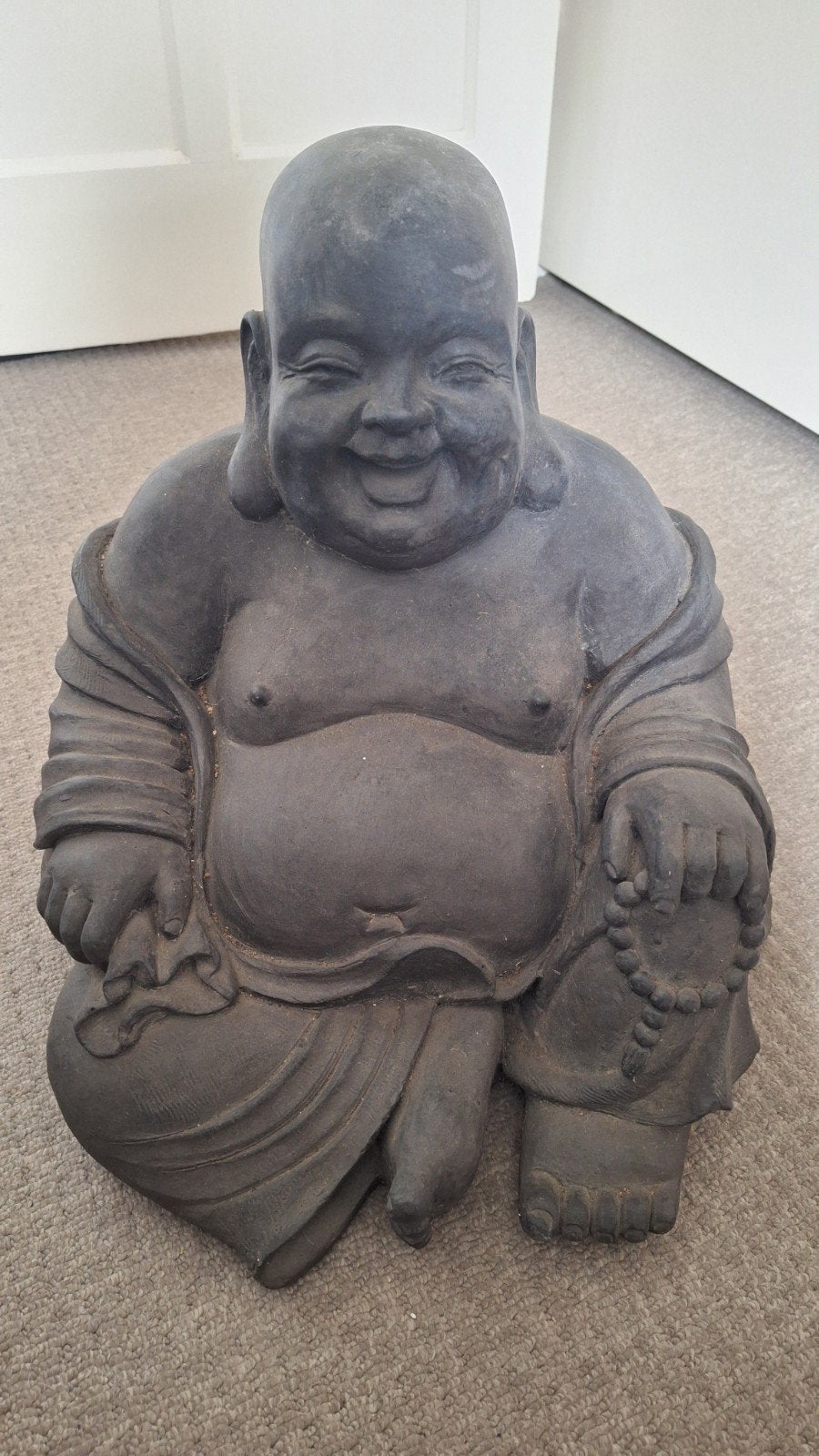 Mooie Happy Dikbuik Boeddha - 42cm, Huis en Inrichting, Ophalen, Zo goed als nieuw, Steen/keramiek, Grijs