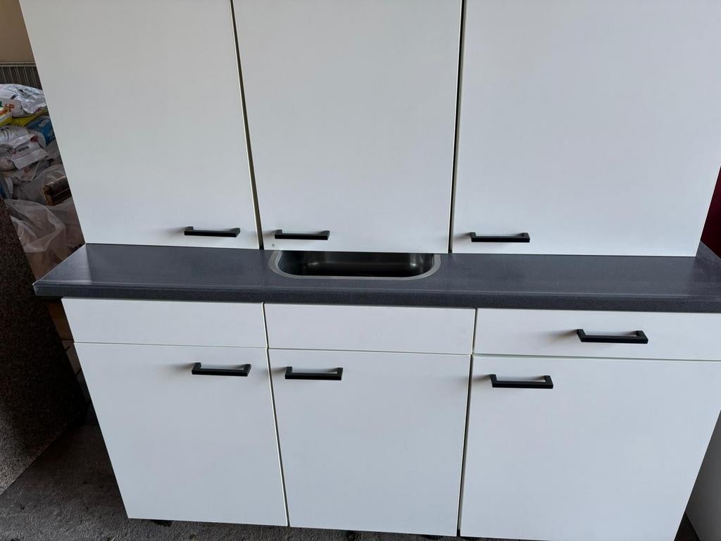 Compact keukenblok met spoelbak en opbergruimte, Huis en Inrichting, Ophalen, Wit, Enkelwandige keuken
