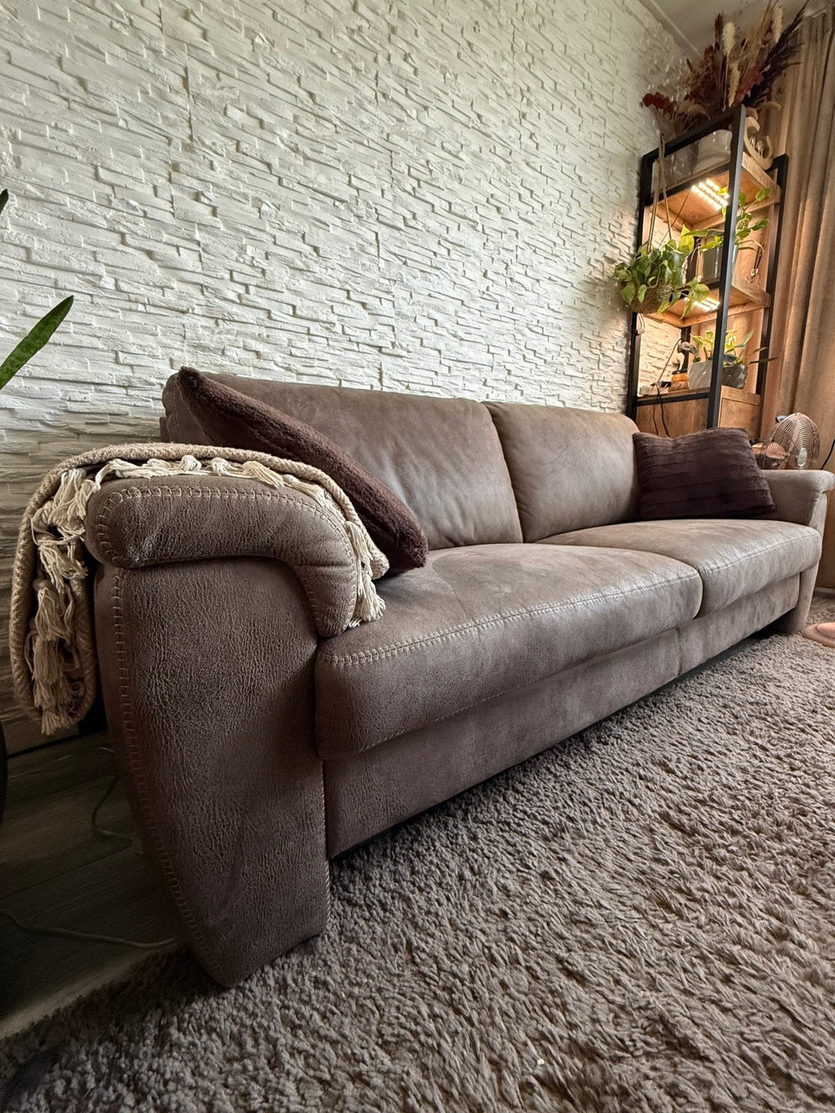 MicoSuede 2.5zits Bank Taupe, Ophalen, Gebruikt, Stof