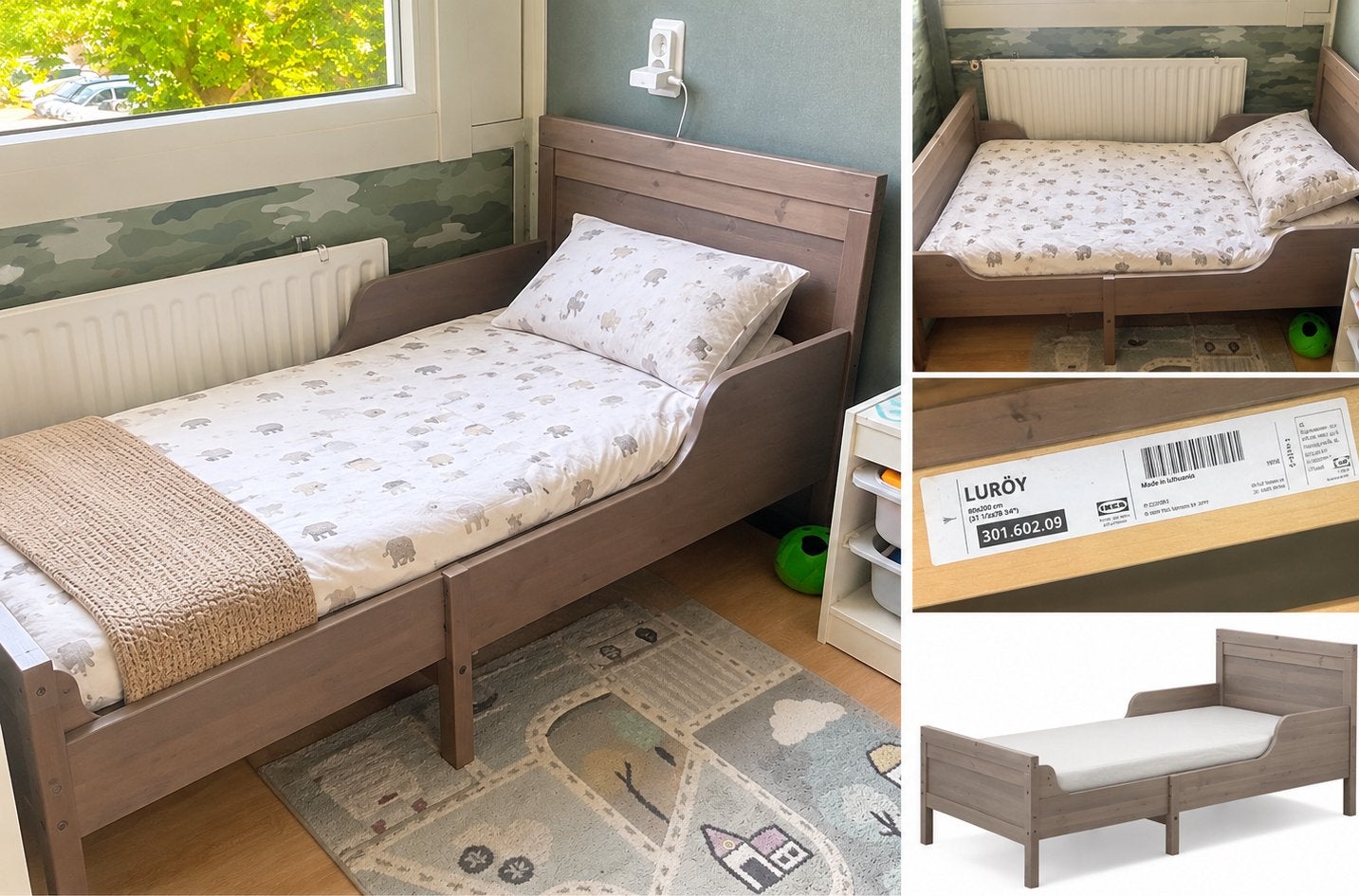 IKEA Meegroeibed 80x200 cm – LURÖY – Zeer nette staat, Ophalen, Verstelbaar, Eenpersoons, Zo goed als nieuw