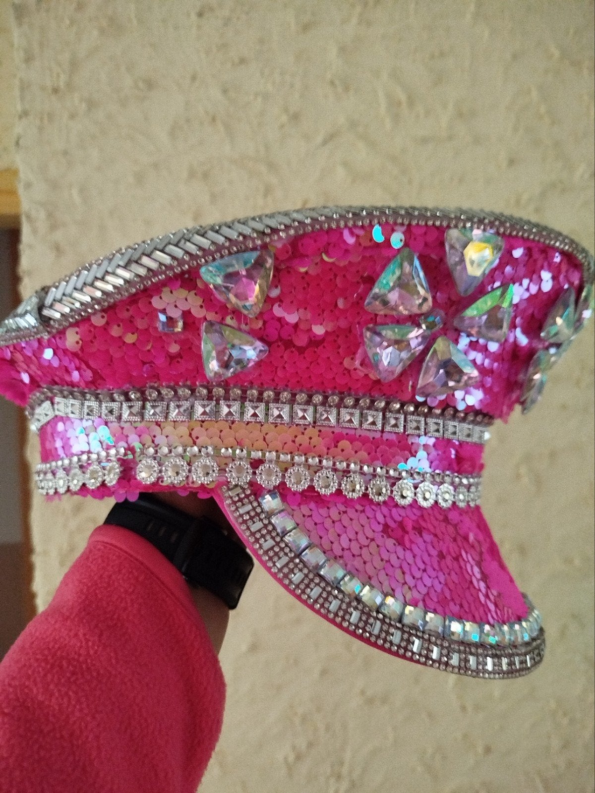 Roze Glitter Pet met Strass Steentjes, One size fits all, Ophalen of Verzenden, Pet, Onbekend
