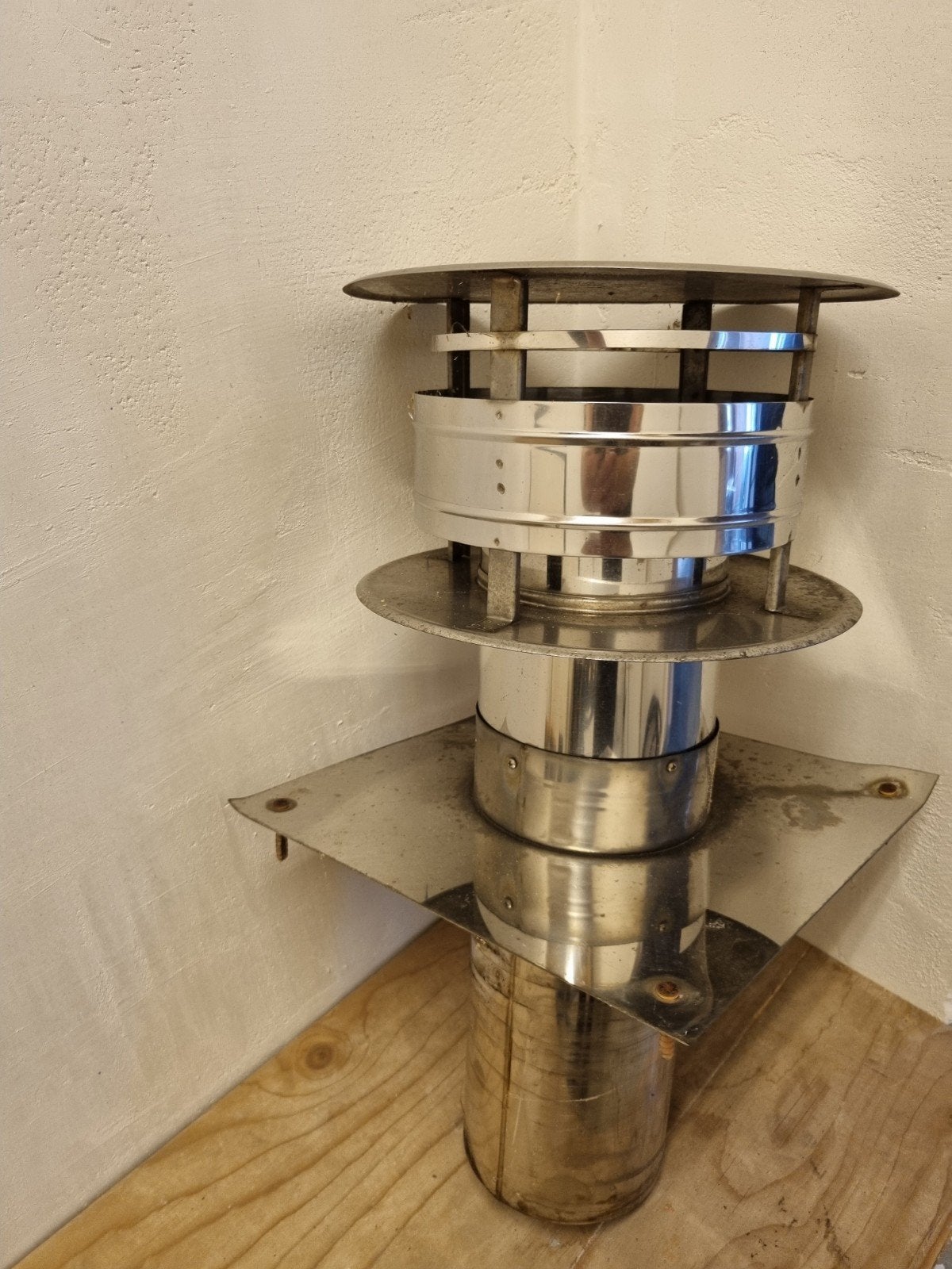 RVS schoorsteenkap 30 cm met buis 15 cm, 30 tot 80 cm, Gebruikt, Overige typen, Minder dan 60 cm