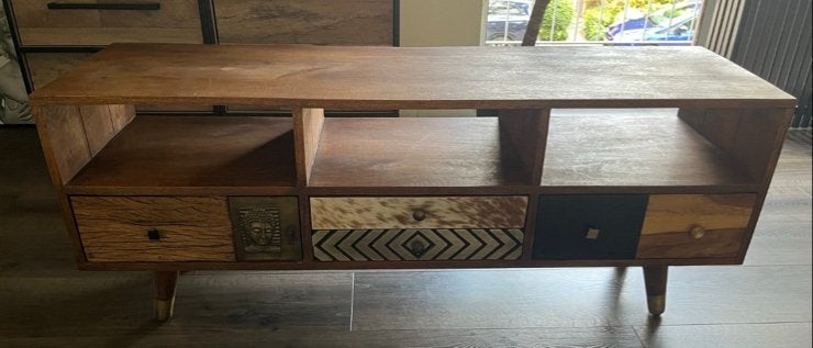 Uniek Mango Houten TV Meubel, Ophalen, Gebruikt, 100 tot 150 cm, Minder dan 100 cm