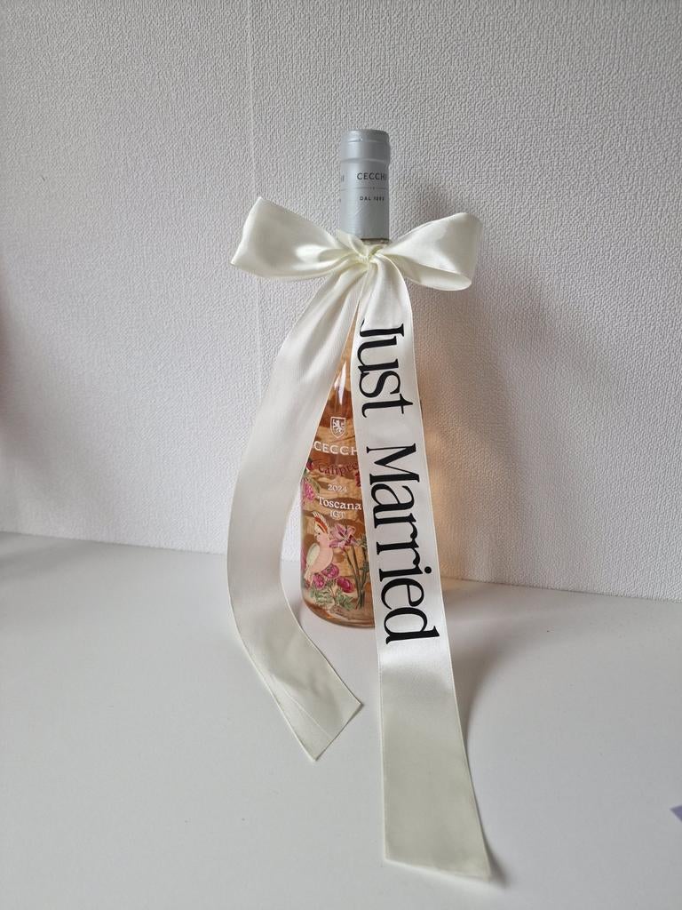 Lint met tekst Just Married - off white, Ophalen of Verzenden, Nieuw, Versiering, Geboorte of Huwelijk