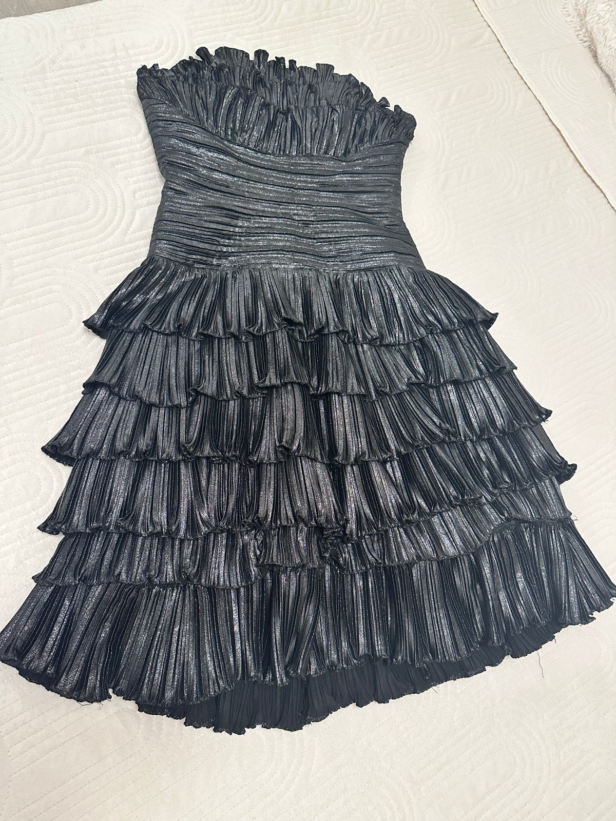 Zwarte galajurk met ruches maat 36-38, Kleding | Dames, Zwart, Ophalen of Verzenden, Zo goed als nieuw, Maat 36 (S)