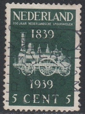 Nederland 1939 325 Spoorwegjubileum 5c, Gest Amsterdam, Ophalen of Verzenden, T/m 1940, Gestempeld