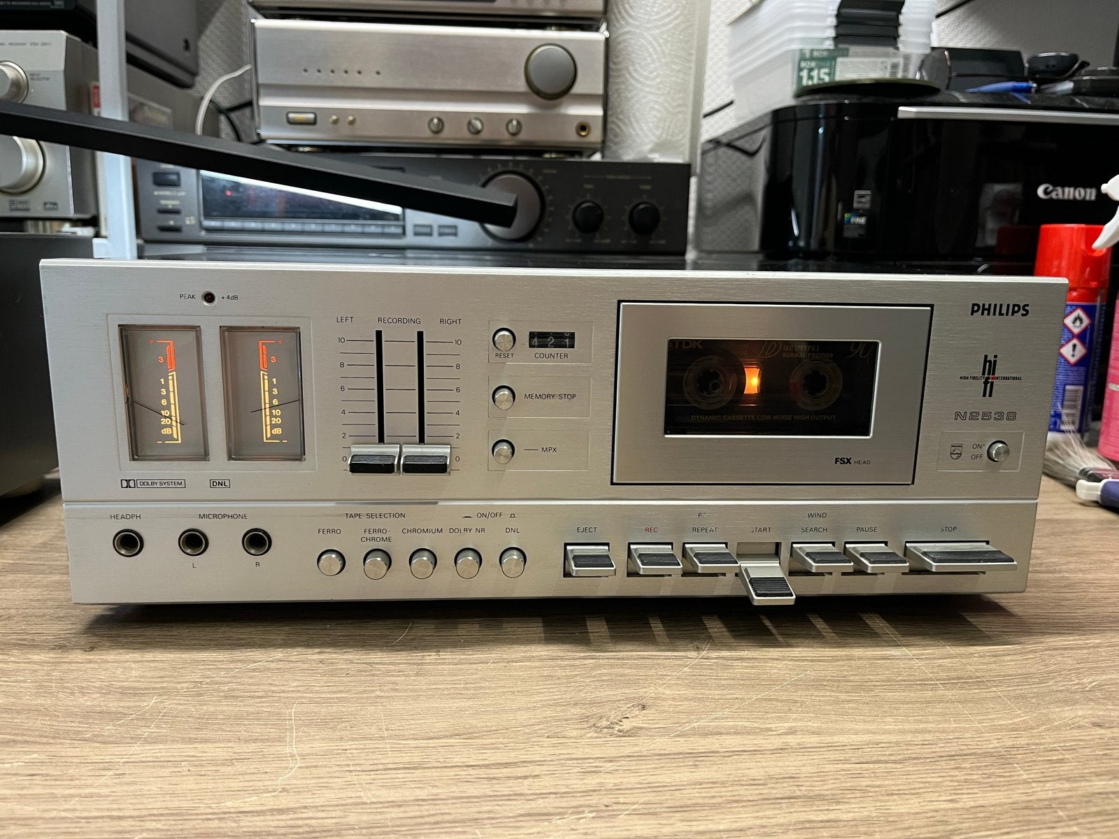 Philips N2538 Cassettedeck - Vintage Hifi, Ophalen of Verzenden, Enkel, Philips, Tiptoetsen