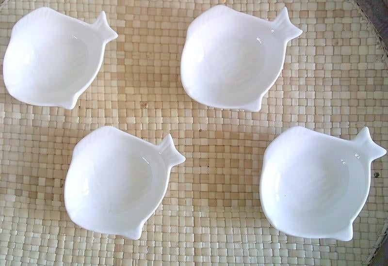 4 Palmer visvormige serveerschaaltjes dipsausen borrelschaal, Huis en Inrichting, Keuken | Servies, Gebruikt, Overige typen, Ophalen of Verzenden