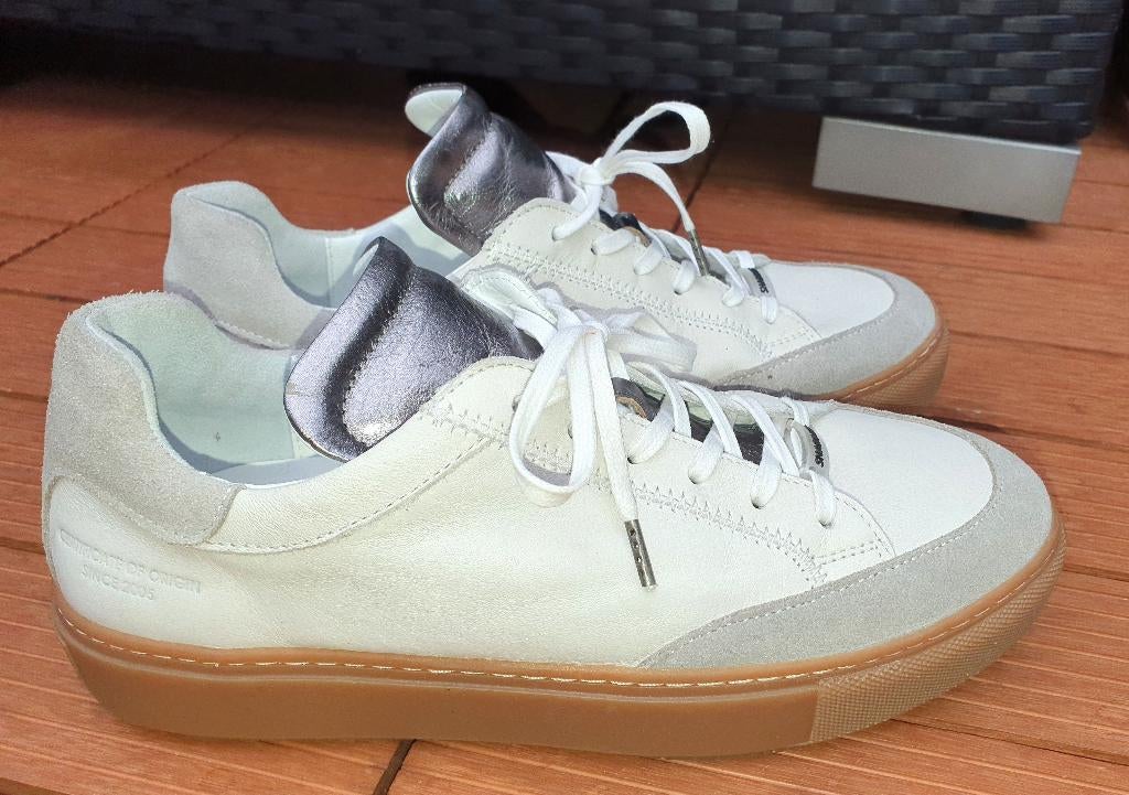 Shabbies Amsterdam mt.39 wit/beige leren sneakers met veter, Shabbies Amsterdam, Wit, Ophalen of Verzenden, Sneakers of Gympen
