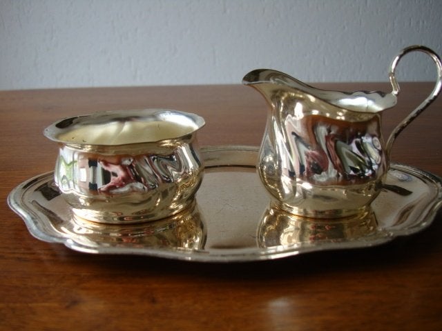 Verzilverd Roomstel 3 delig Dienblad/Melkkan/Suikerpot, Ophalen of Verzenden