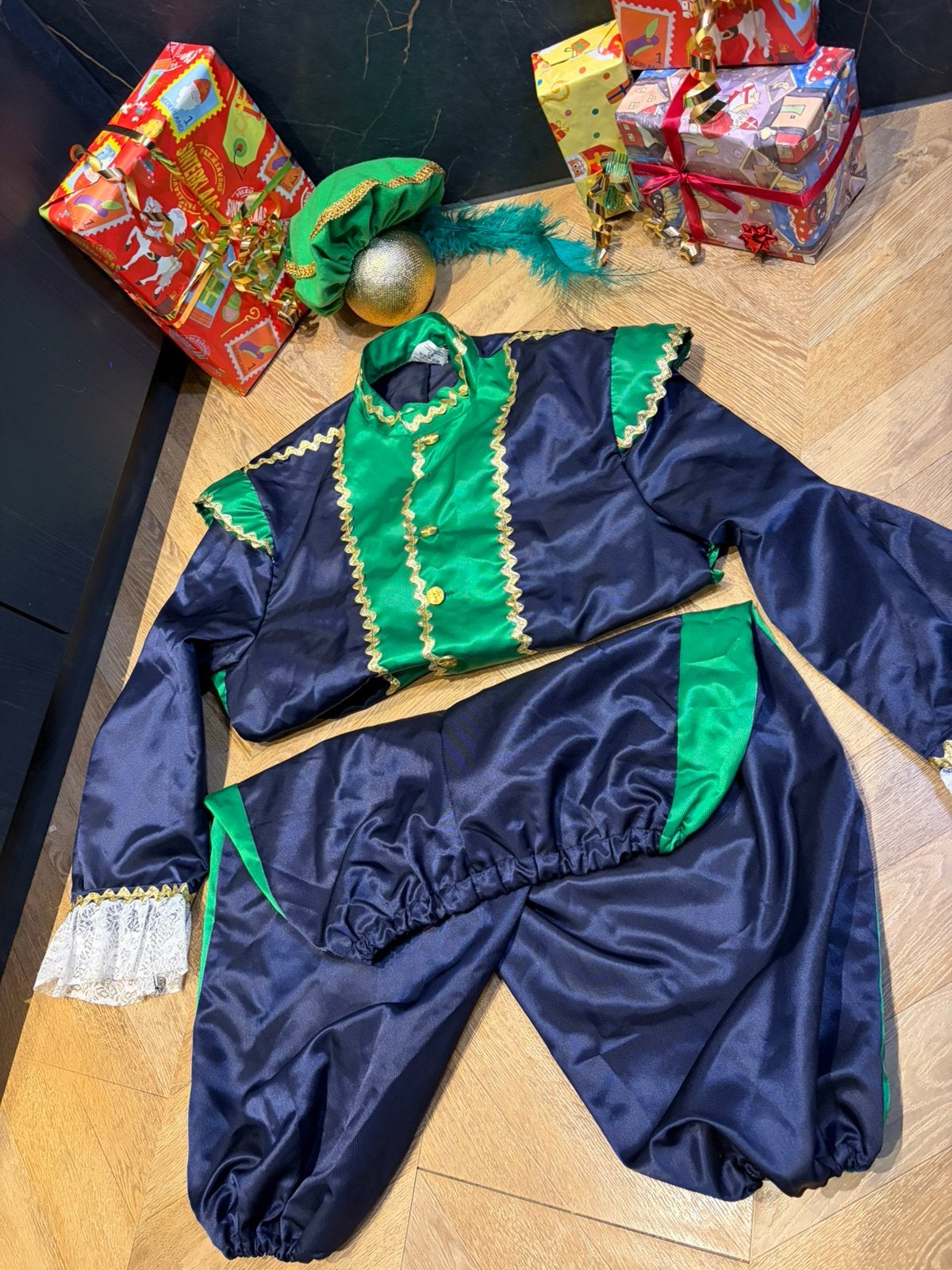 Pietenpak blauw groen maat xl luxe set sinterklaas, Ophalen of Verzenden, Zo goed als nieuw, Maat 56/58 (XL)