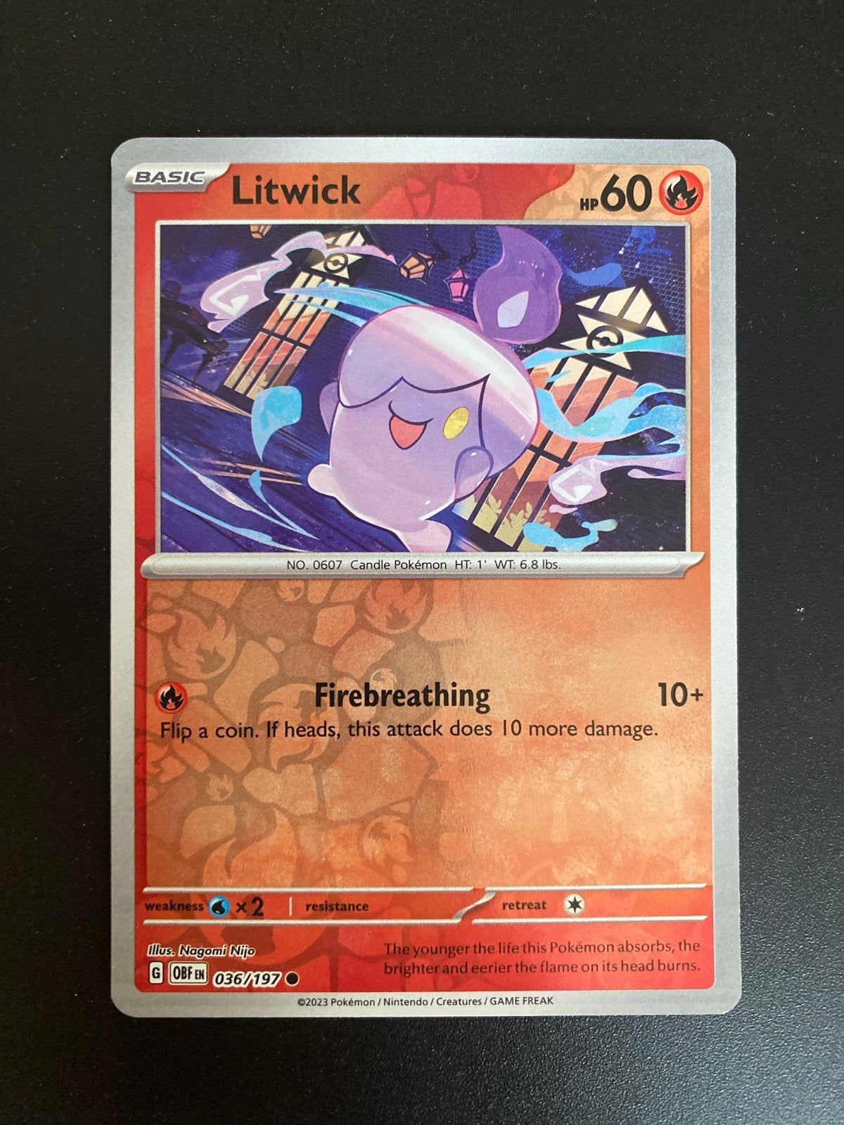 Litwick 036/197 Reverse Holo Obsidian Flames, Ophalen of Verzenden, Zo goed als nieuw, Losse kaart, Foil