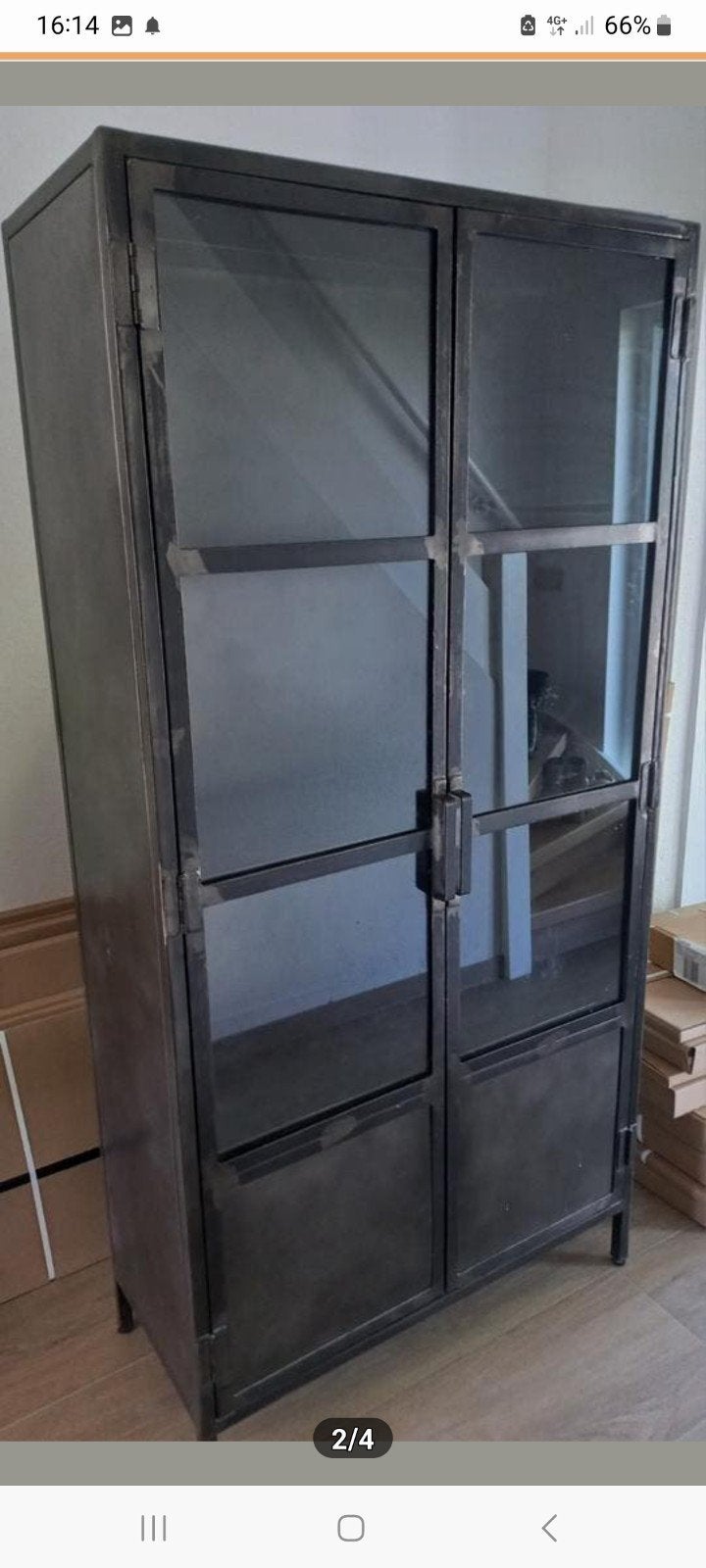 Mooie zwarte metalen kast met glazen deurtjes, Huis en Inrichting, Ophalen, 50 tot 100 cm, Zo goed als nieuw, Metaal