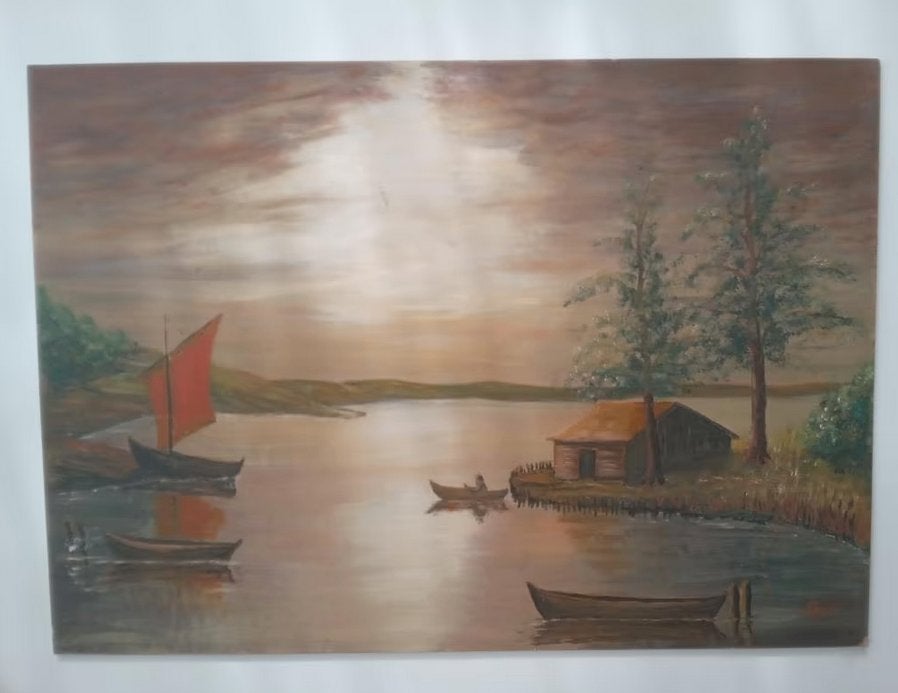 Schilderij op kartonplaat, Antiek en Kunst, Verzenden, Origineel werk, Landschap