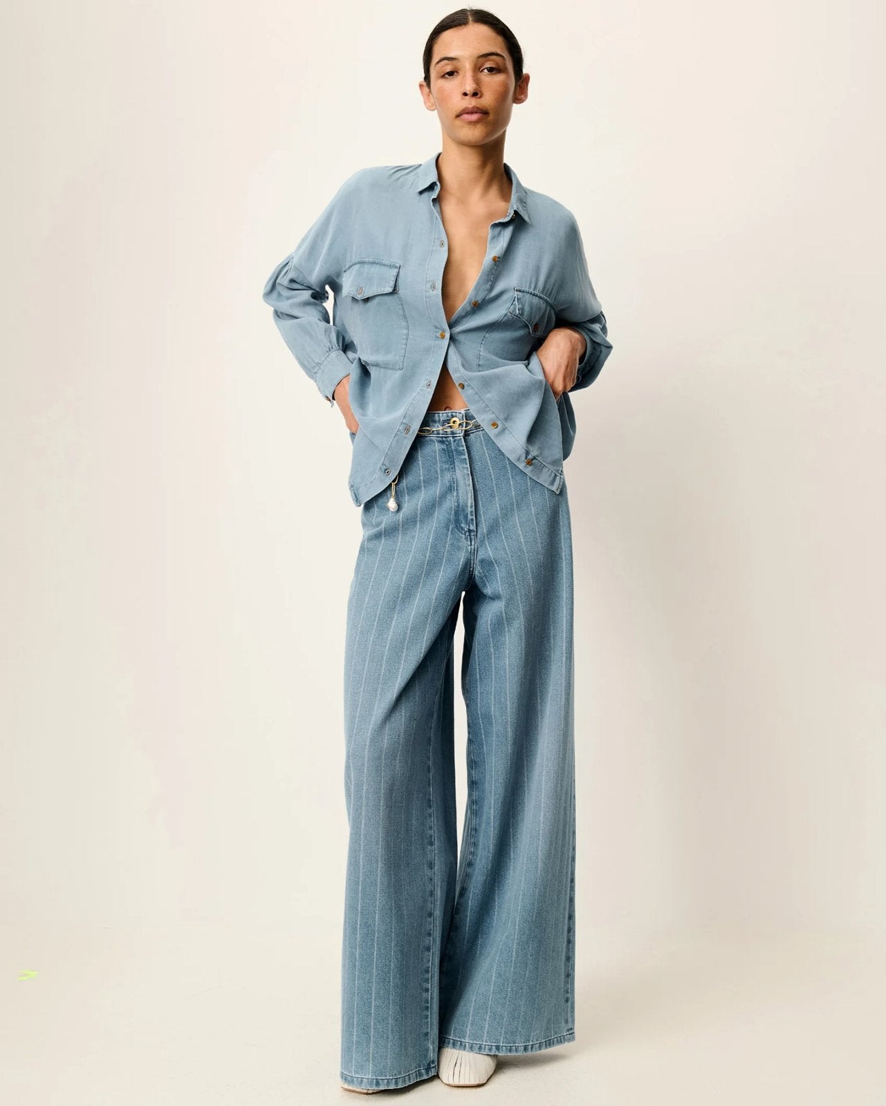 Sessùn geweldige zachte wide leg jeans, ingeweven streep, 34, Ophalen of Verzenden, Nieuw, Blauw, W27 (confectie 34) of kleiner