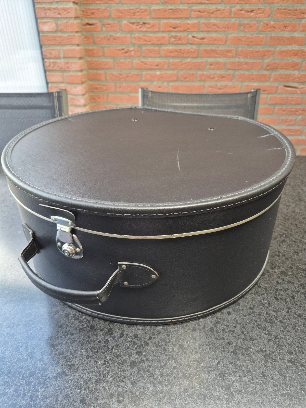 Zwarte hoedendoos, doorsnede 50 cm, kunstleer, Ophalen of Verzenden