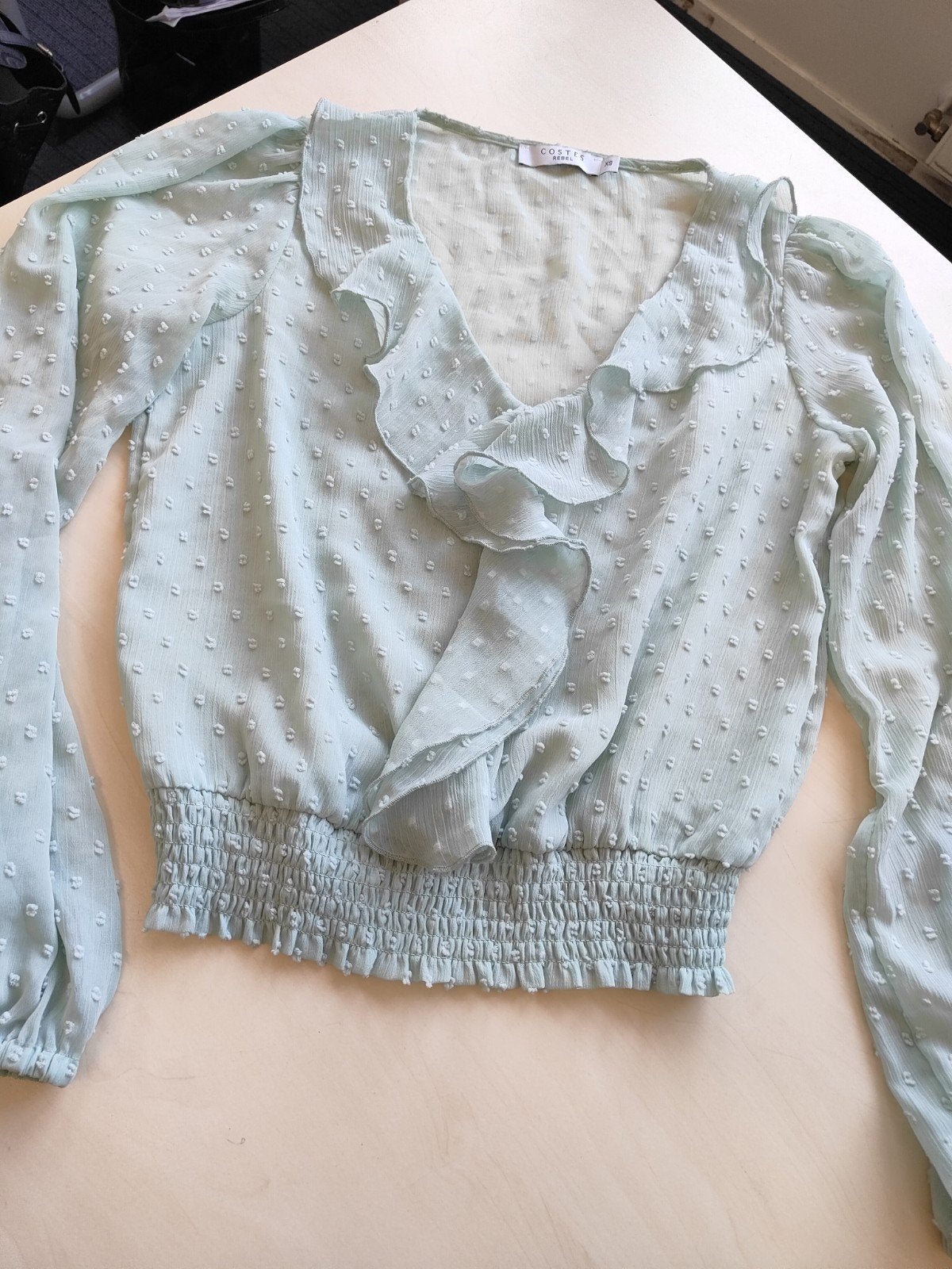 Costes Rebel Blouse XS - Lichtblauw met ruches, Kleding | Dames, Ophalen, Blauw, Zo goed als nieuw, Maat 34 (XS) of kleiner