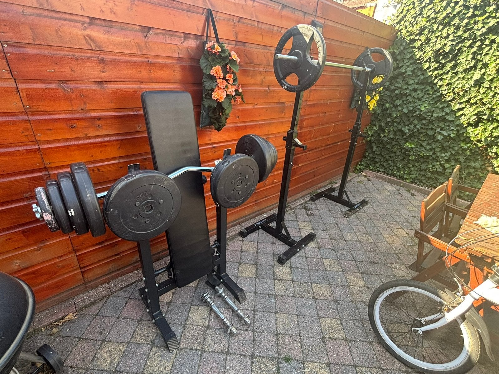 100KG Home Gym Set met Rack, Bank en Halters, Ophalen, Benen, Krachtstation, Zo goed als nieuw