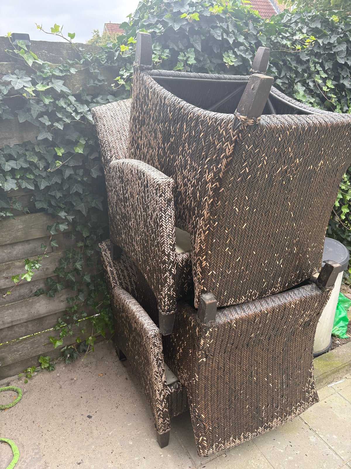 Terrasstoelen - Wicker look, Ophalen of Verzenden, Gebruikt, Wicker, Stapelbaar