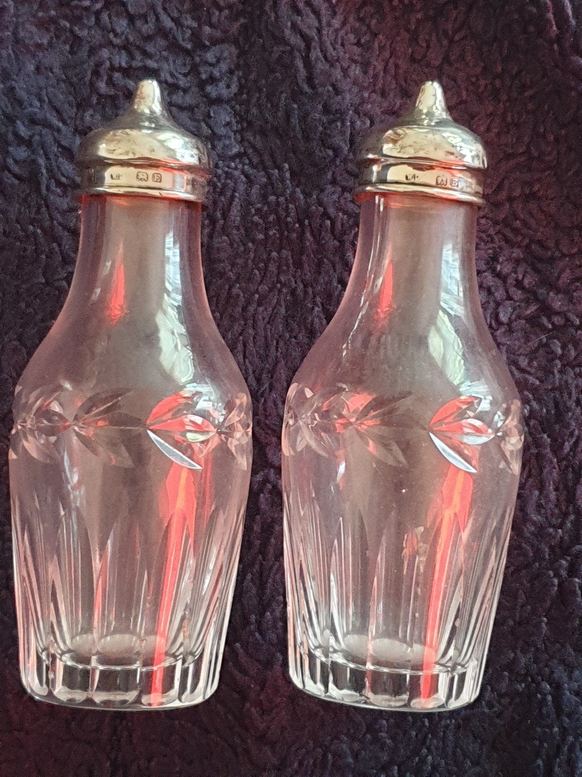 antiek  peper en zoutstel met zilveren dop, Ophalen of Verzenden