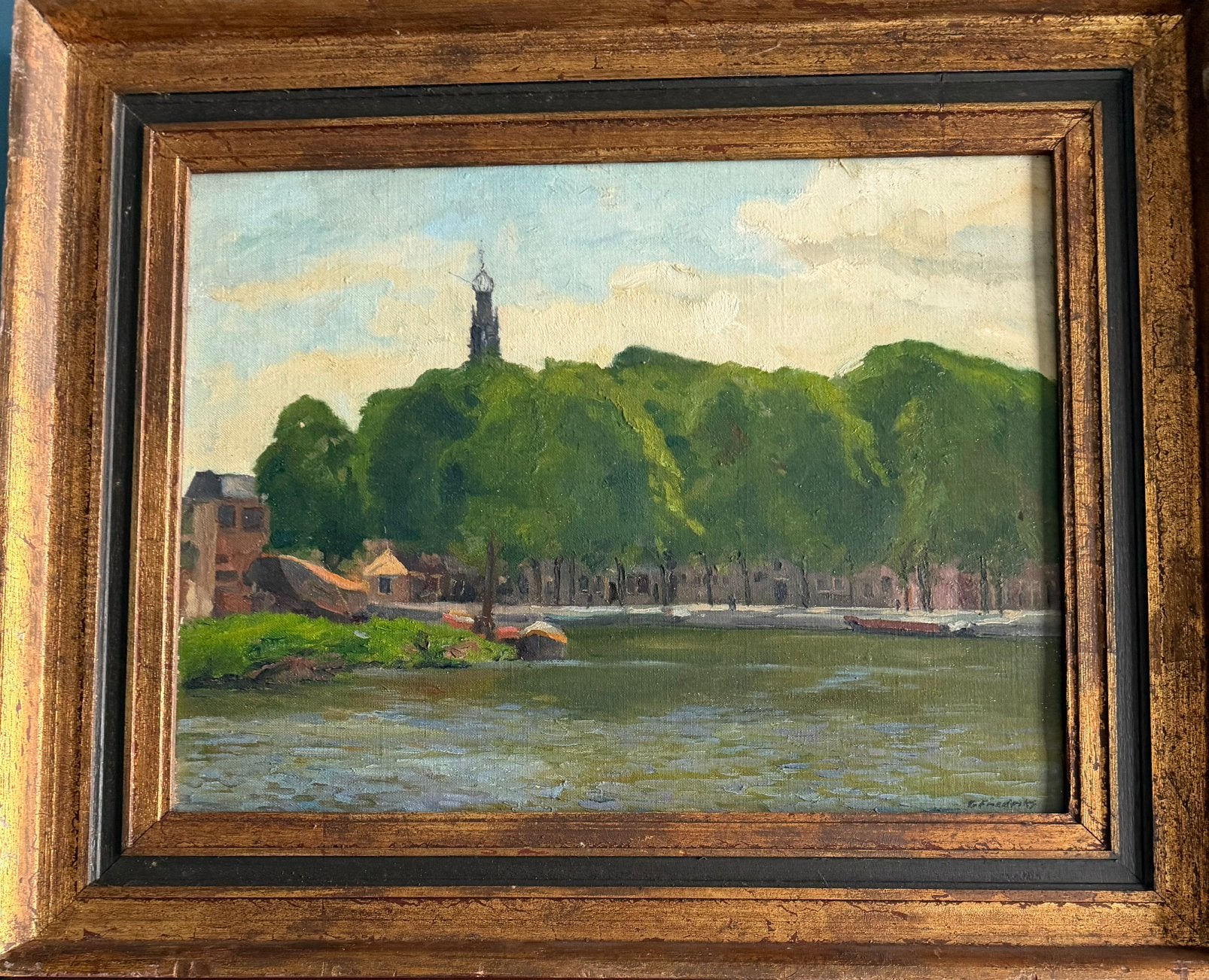 Gerrit Frederiks - het Spaarne te Haarlem, Antiek en Kunst, Maritiem / water, Doek, Ophalen of Verzenden, Olieverf