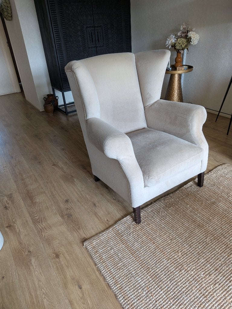 Luxe beige velours fauteuil van Rofra Home, Ophalen, 75 tot 100 cm, Zo goed als nieuw, Stof