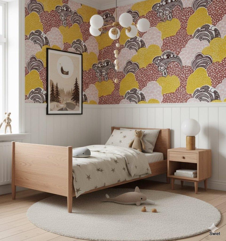 13145 Groovy wolkenpatroon vintage 70s retro behang, Huis en Inrichting, Stoffering | Behang, Roze, Ophalen of Verzenden