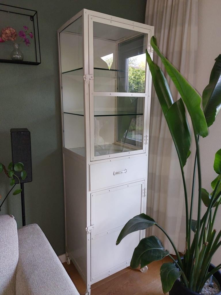 Vintage apothekerskast - metaal wit, Ophalen, Met deur(en), 50 tot 100 cm, Metaal