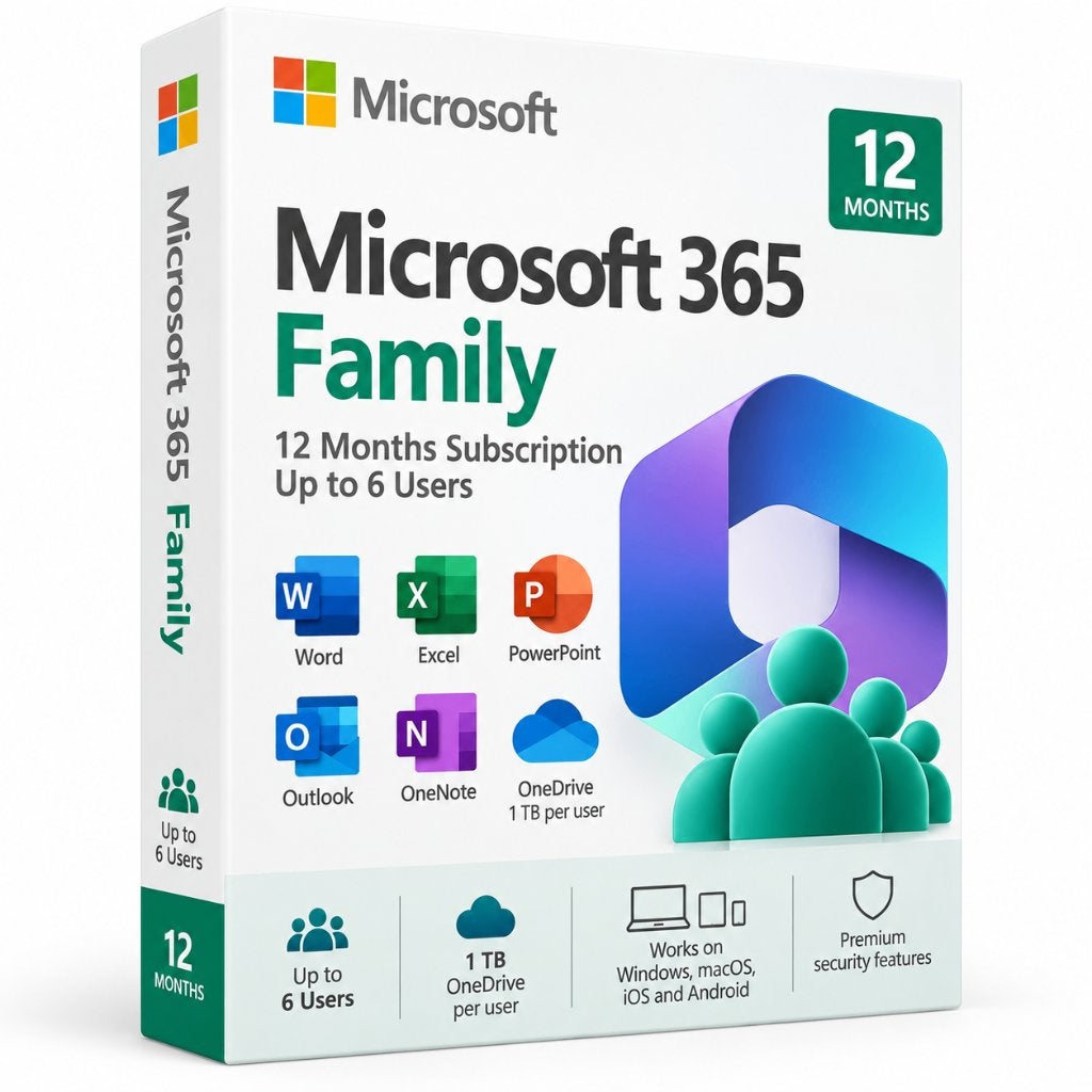 Microsoft 365 Family - 6 Gebruikers - 12 Maanden - 6 TB, Ophalen of Verzenden, Excel