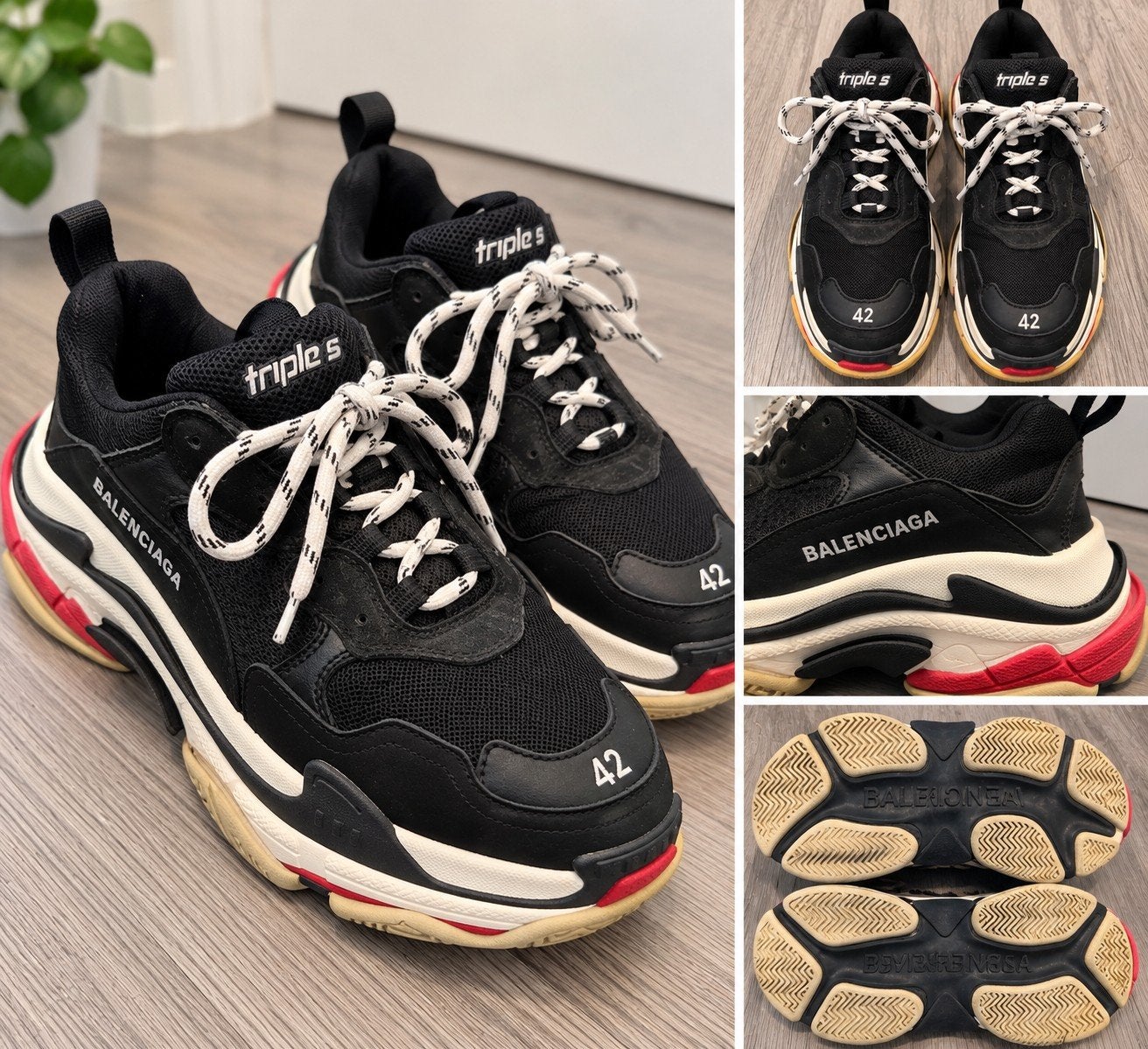 Balenciaga Triple S Sneakers Maat 42 Zwart Rood Wit, Zwart, Ophalen of Verzenden, Sneakers of Gympen, Gedragen