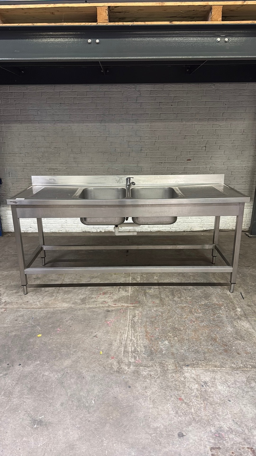 Rvs werktafel met twee spoelbakken | 190x70x85, Ophalen, Gebruikt, 75 cm of meer, 150 tot 200 cm