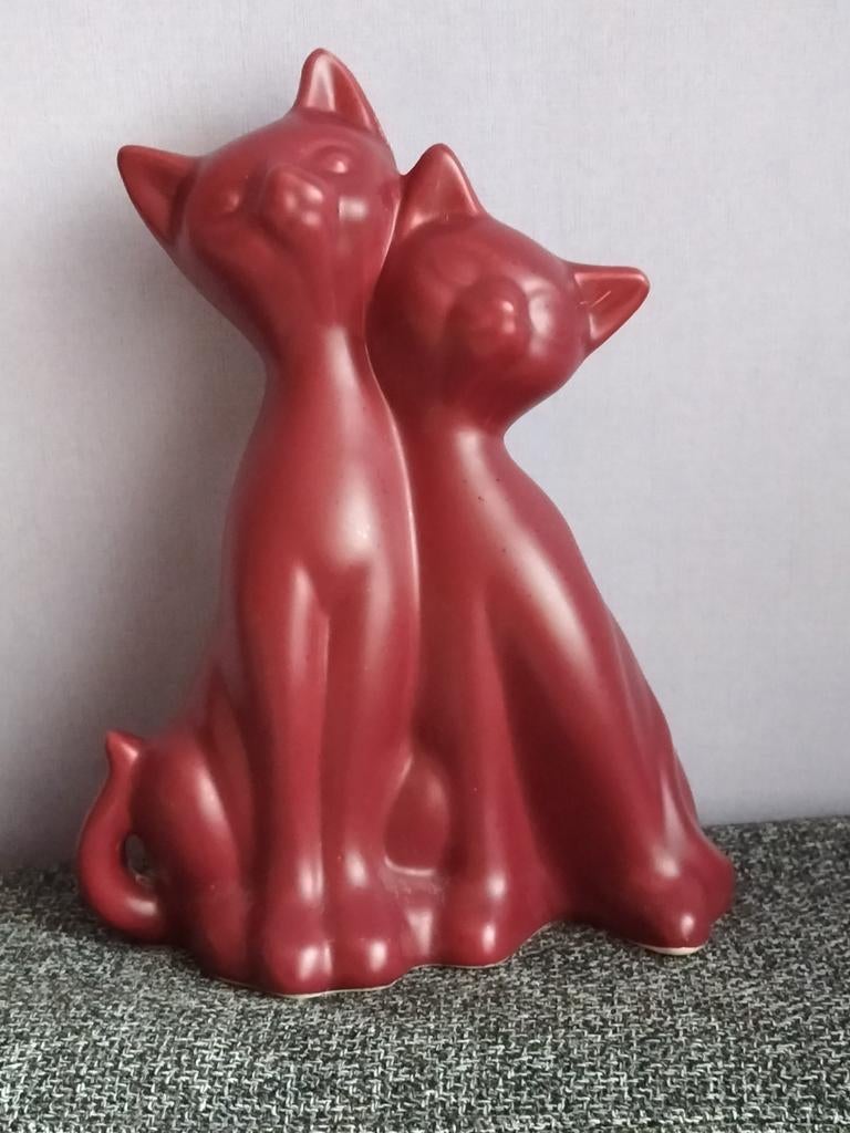 Vintage Siamese katten poezen bordeaux rood, Ophalen of Verzenden, Zo goed als nieuw, Dier
