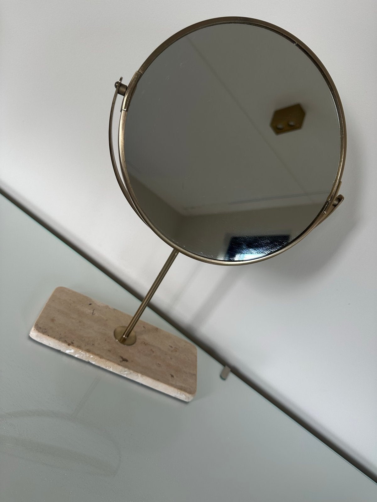 Make-up Spiegel met Marmeren Voet, Huis en Inrichting, Woonaccessoires | Spiegels, Ophalen, Minder dan 50 cm, Rond, Zo goed als nieuw