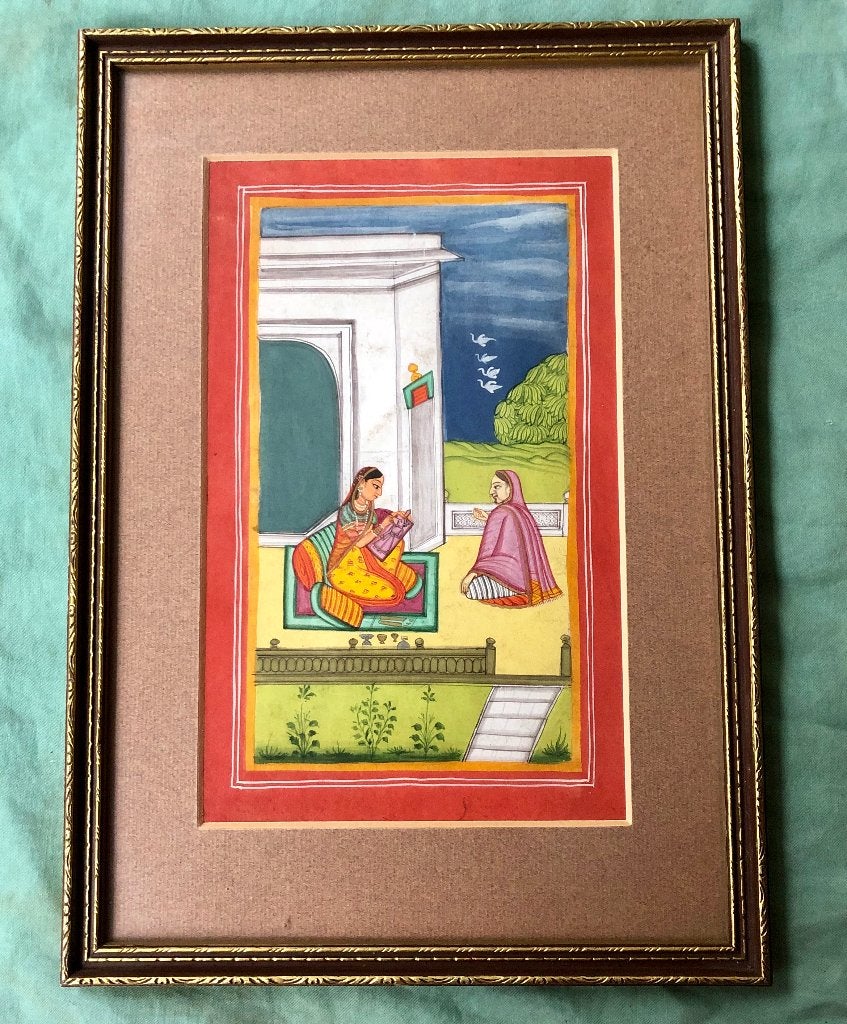 Indiase miniatuurschildering in lijst 1, Schilderij, India, Ophalen of Verzenden, Papier/karton