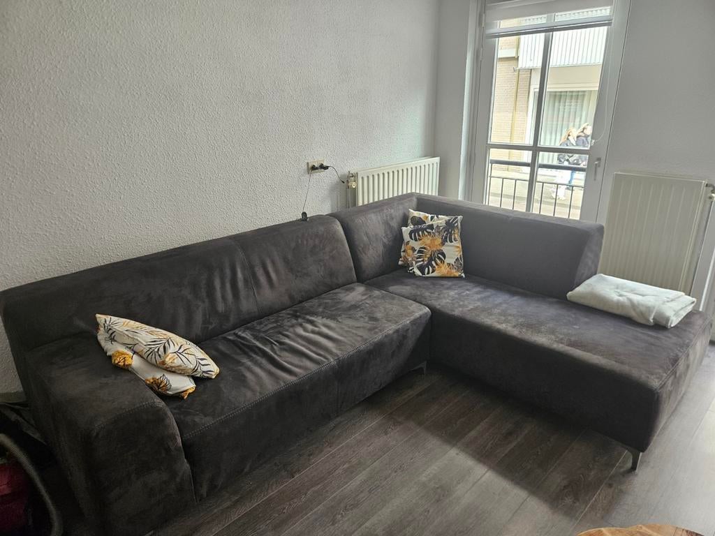Comfortabele leren hoekbank - Donkergrijs, Huis en Inrichting, Banken | Bankstellen, Ophalen, 250 tot 300 cm, Gebruikt, 100 tot 125 cm