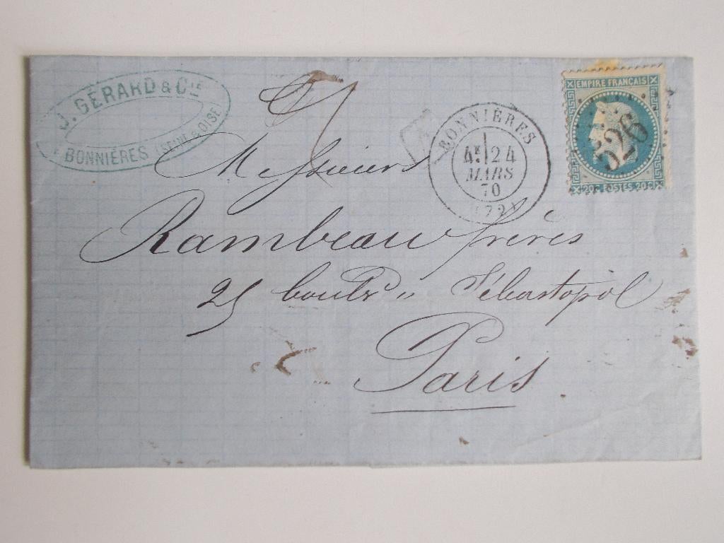Frankrijk, Vouwbrief Uit Bonnieres 1870., Ophalen, Brief