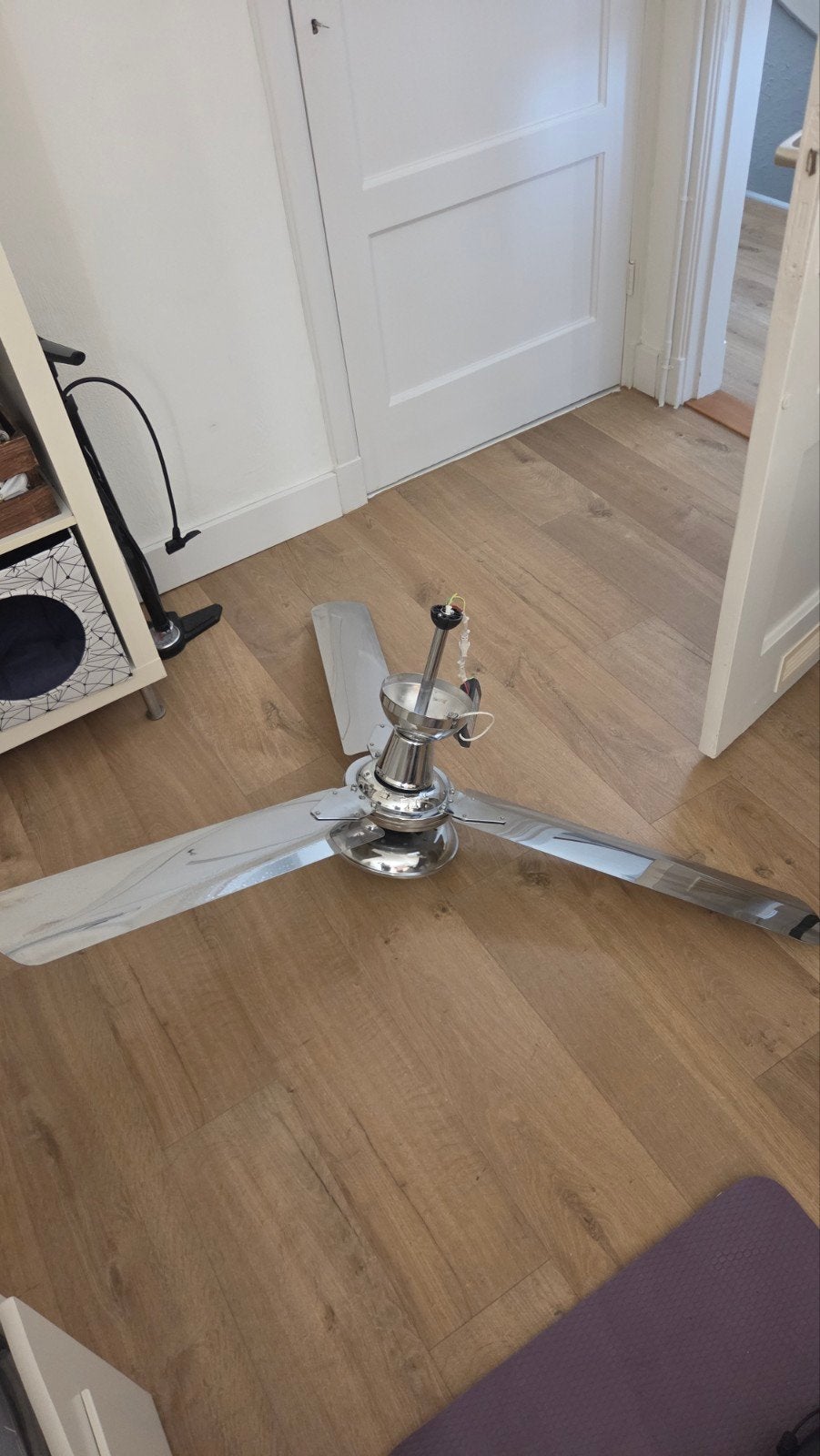 Plafondventilator met licht en  afstandsbediening - Zilver, Ophalen of Verzenden, Ventilator met afstandsbediening, Gebruikt, Plafondventilator