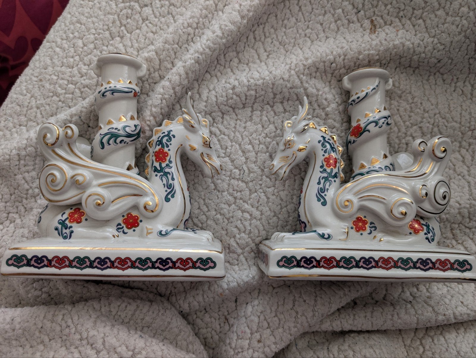 Franklin Mint 'Imperial Dragons' porseleinen kandelaars, Ophalen, Keramiek of Aardewerk