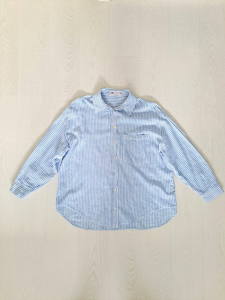 ZARA blauw wit gestreept overhemd maat L, Blauw, Zara, Maat 42/44 (L), Ophalen of Verzenden