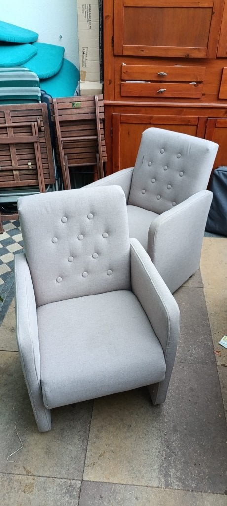 Grijze stoeltjes, Huis en Inrichting, Stoelen, Ophalen, Gebruikt, Twee, Grijs