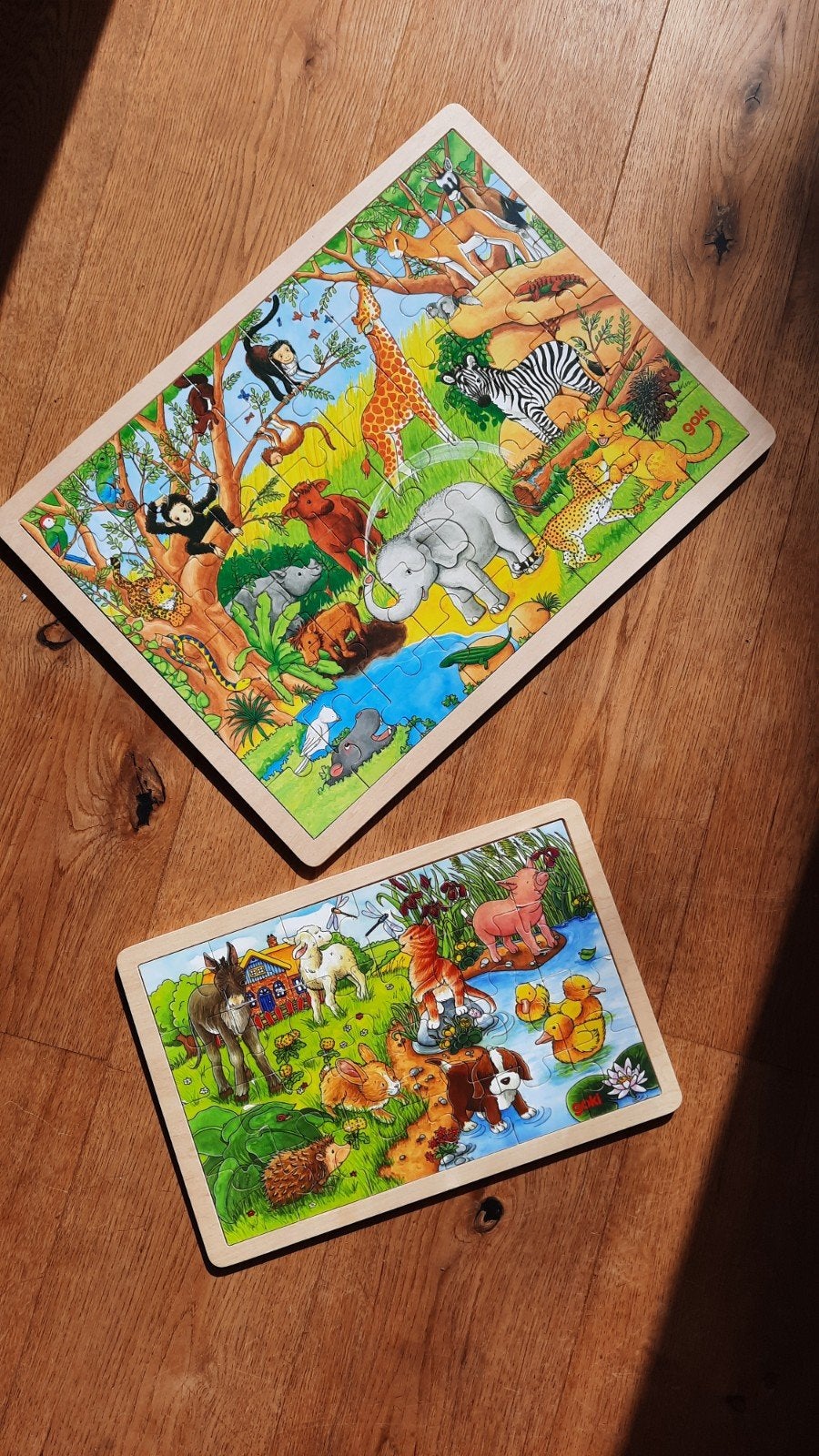 Goki Houten Kinderpuzzels - Dierenwereld & Boerderij, Ophalen, 2 tot 4 jaar, Gebruikt, 10 tot 50 stukjes