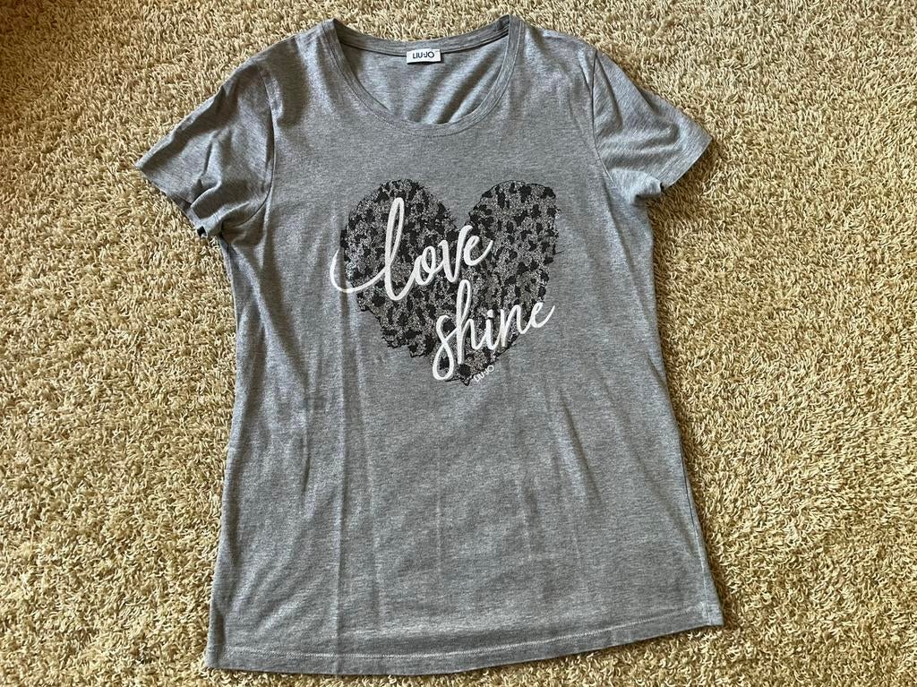 Liu jo shirt grijs/zilver glitter hart mt. L/XL, Maat 42/44 (L), Ophalen of Verzenden, Zo goed als nieuw, Korte mouw