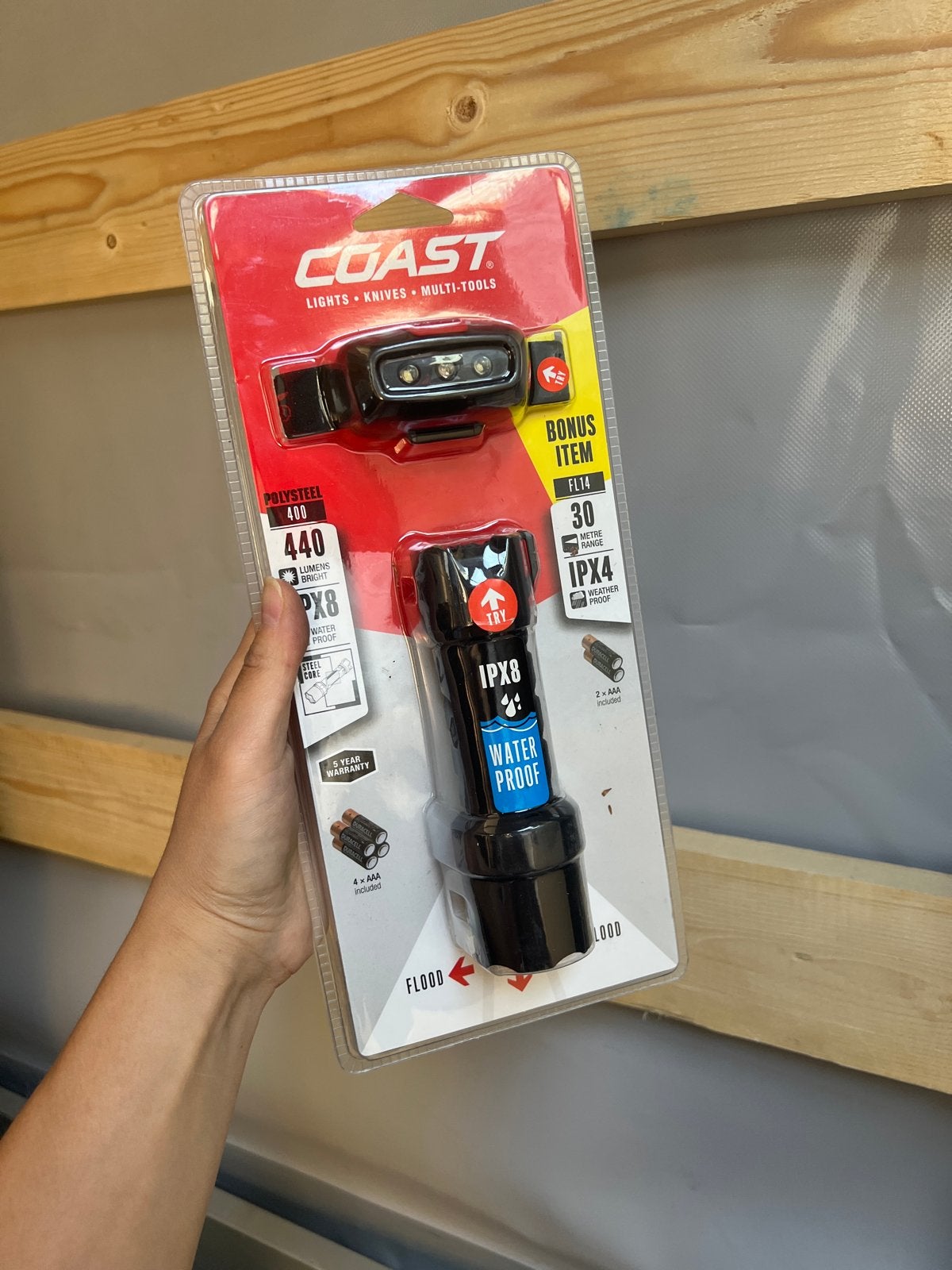 Coast Polysteel 400 Zaklamp & FL14 Hoofdlamp Set - IPX8 Wate, Ophalen of Verzenden, Nieuw, Batterij