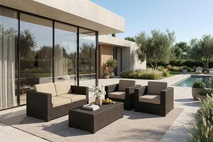 Wicker vlechtwerk loungeset Bank met 2 stoelen SALE, Tuin en Terras, Tuinsets en Loungesets, Ophalen, 4 zitplaatsen, Loungeset
