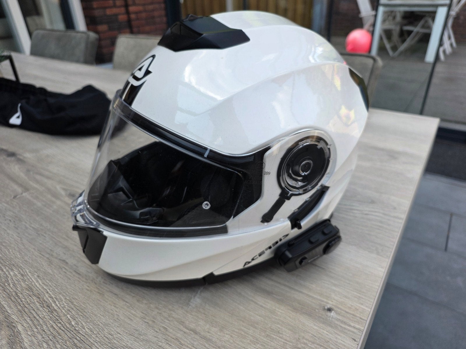 Acerbis motorhelm wit met EJEAS E2 intercom - Maat XL, Systeemhelm, Heren, XL, Tweedehands