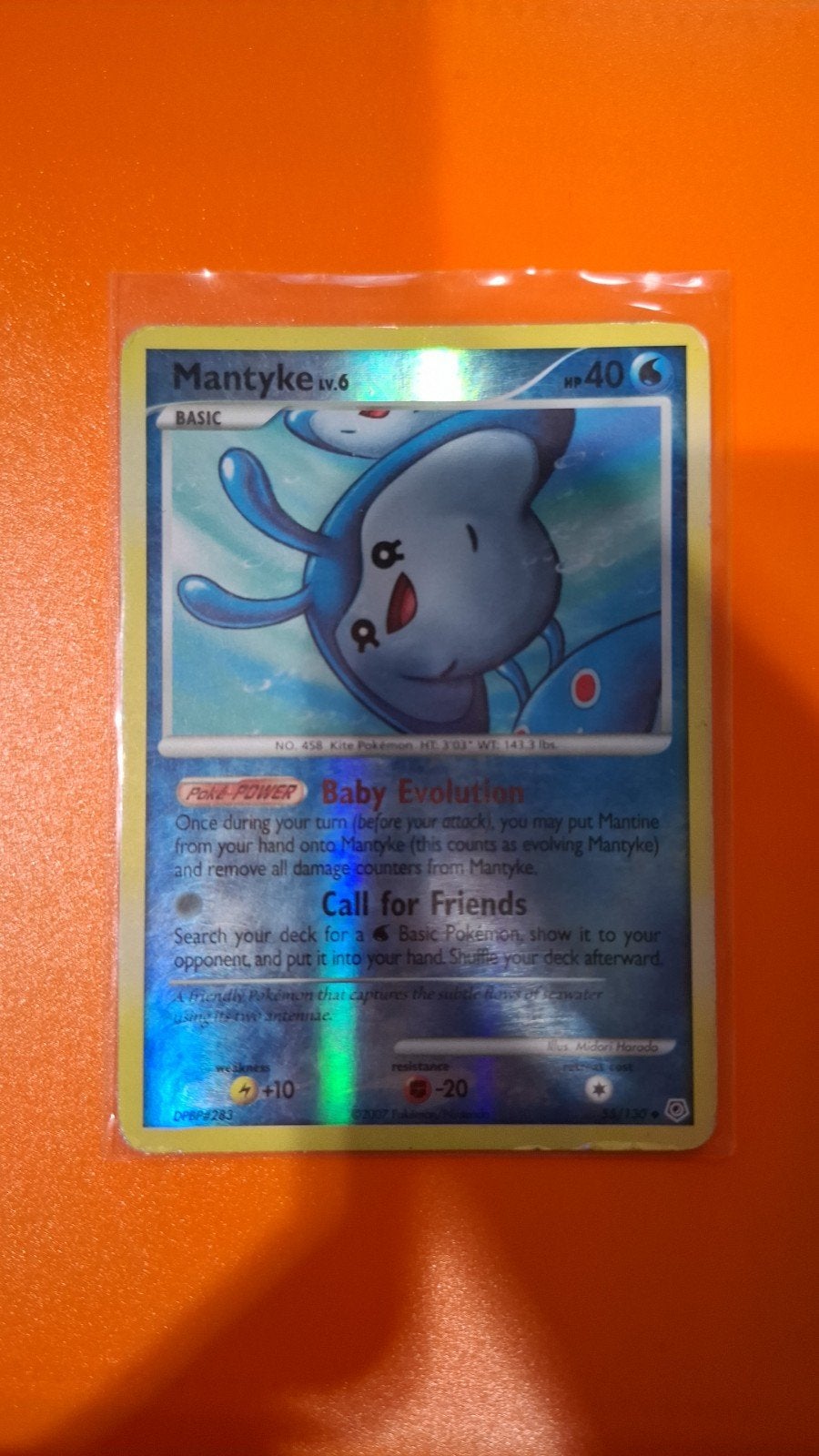 Mantyke, Pokemon, 55/130, Diamond & Pearl, Verzenden, Zo goed als nieuw, Losse kaart, Foil