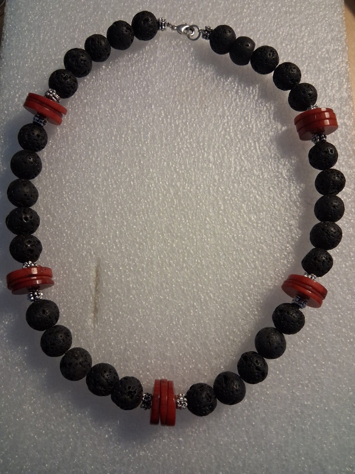 Onyx/Koraal ketting met zilveren tussen schakel--lengte 48, Sieraden, Tassen en Uiterlijk, Kettingen, Verzenden, Zwart, Steen of Mineraal