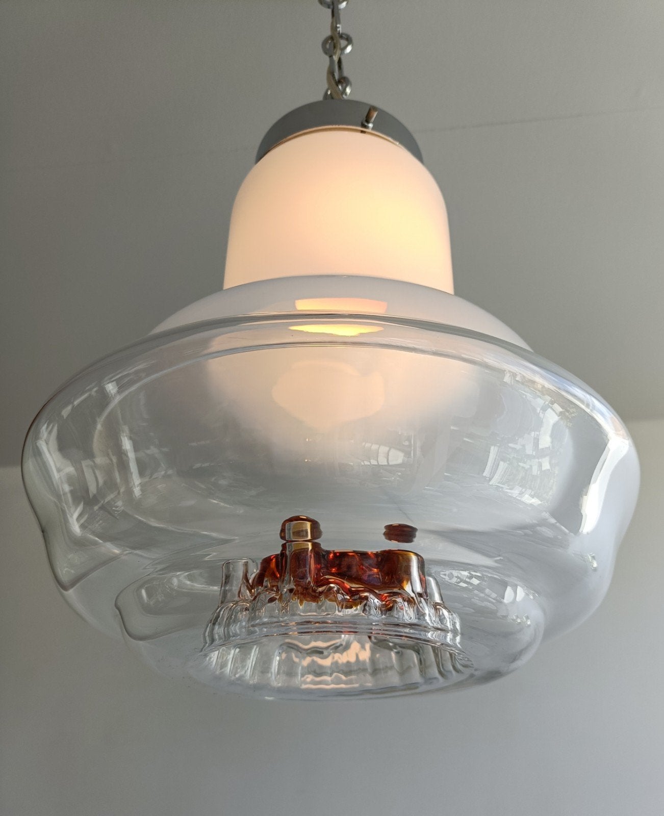 Prachtige Mazzega hanglamp, Zo goed als nieuw, Glas, Italiaans design, E27 (groot)